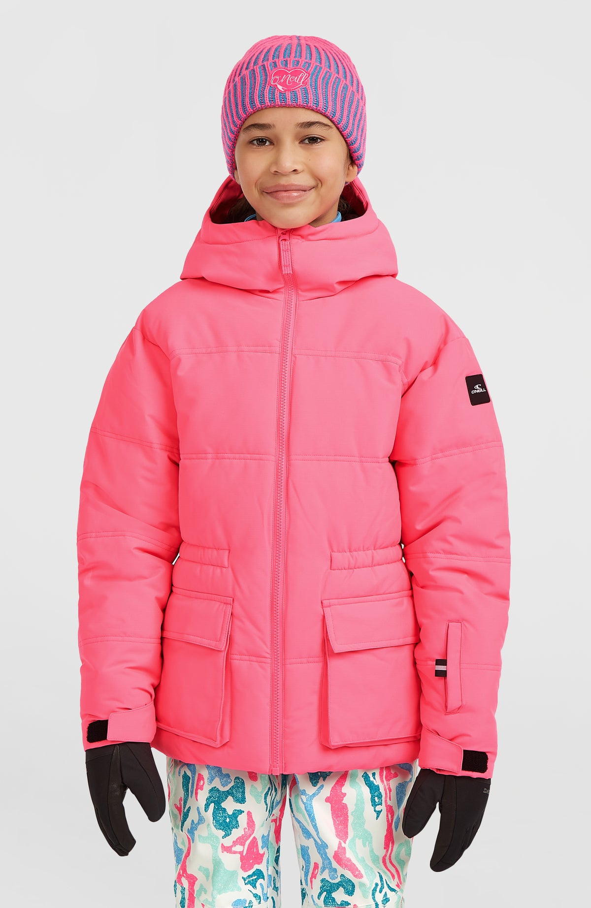 O'Neill Gesteppte FWC'Cruz Skijacke für Mädchen, pink, Vorderansicht am Model