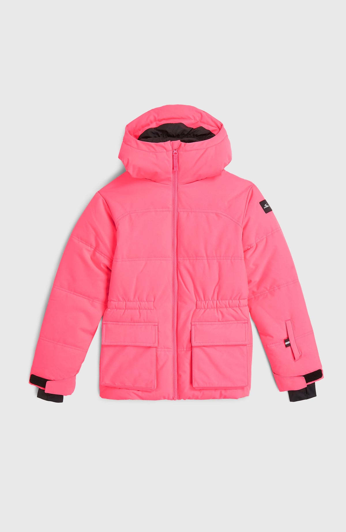 Gesteppte FWC'Cruz Skijacke für Mädchen, pink, flach liegend von vorne mit aufgesetzten Taschen