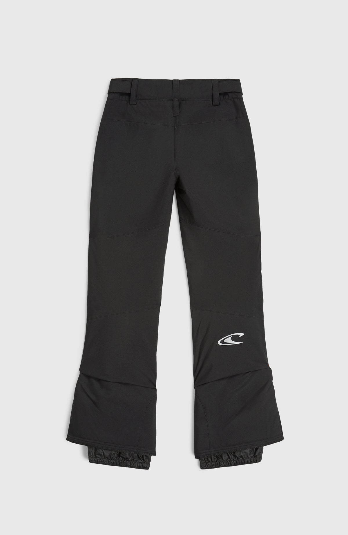 Schwarze FWC'Cruz Skihose für Mädchen, flach liegend von hinten mit Logo-Print am Hosenbein