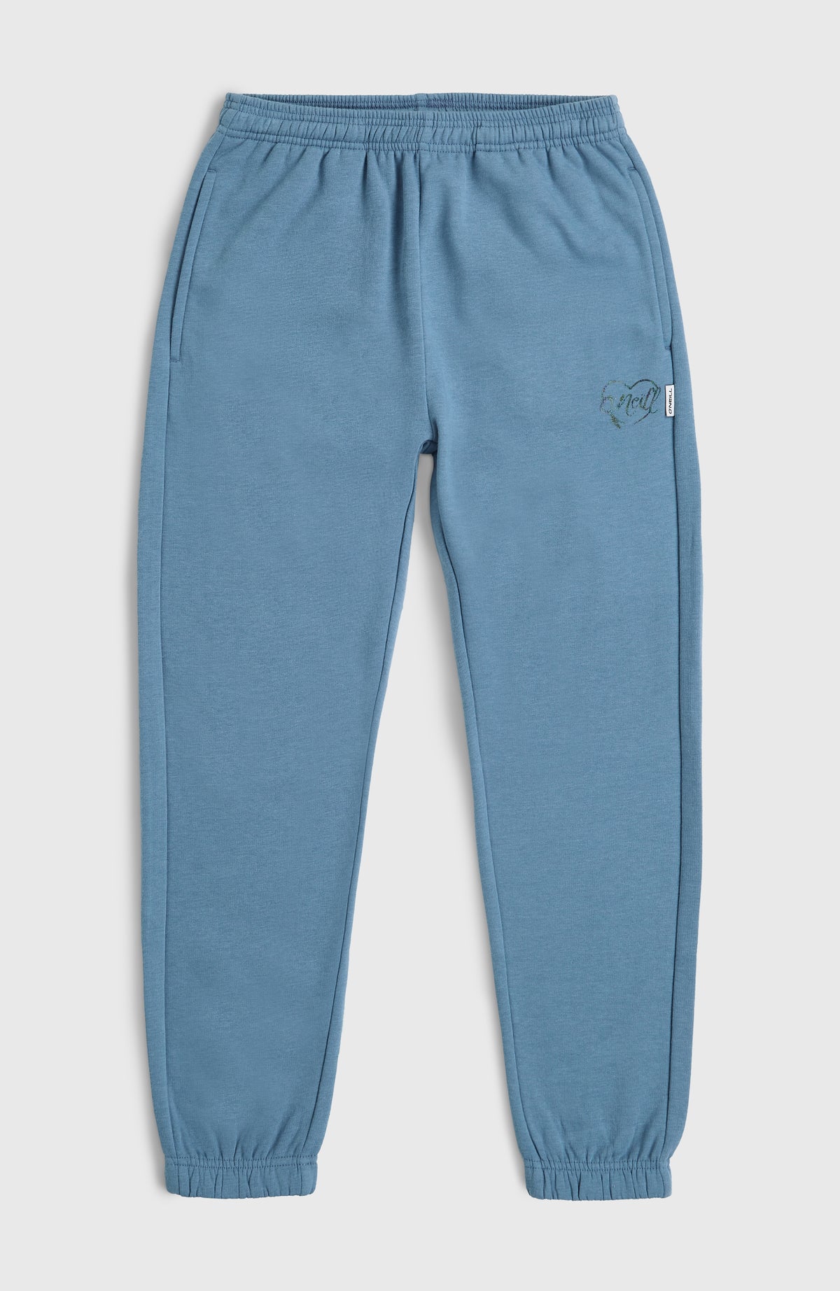 O'Neill Essentials Jogginghose für Mädchen, blau, flach liegend von vorne, elastischer Bund und Beinabschlüsse