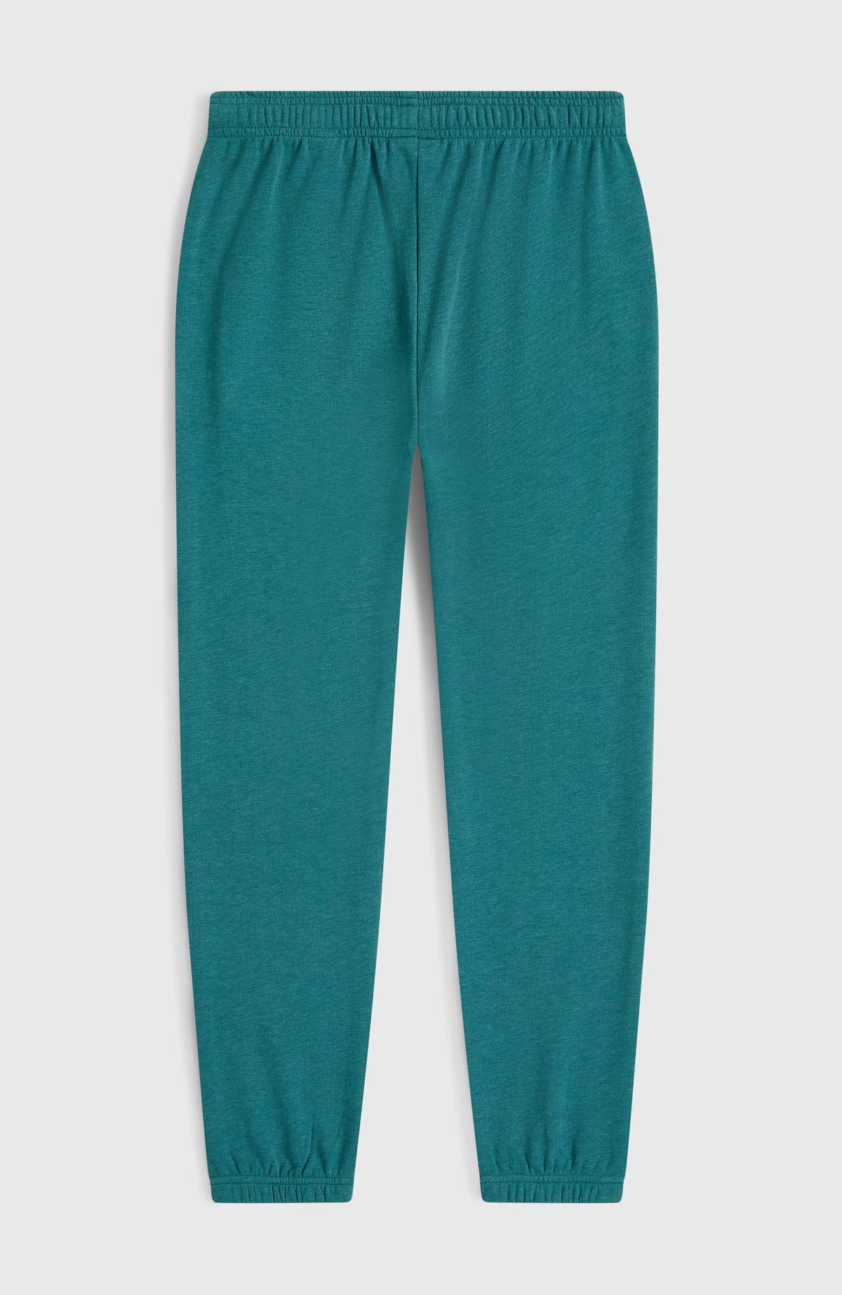 Essentials Script Jogginghose für Mädchen, grün, flach liegend von hinten mit elastischem Bund und Bündchen