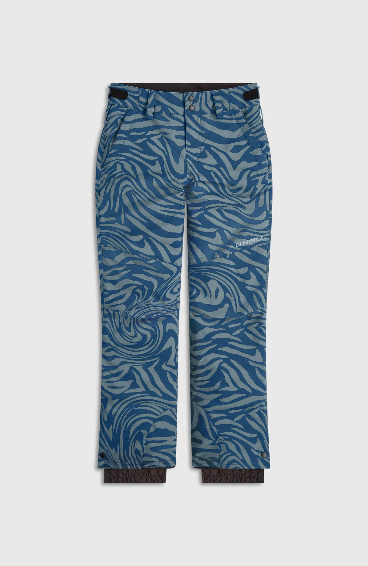 FWC'Cruz Skihose für Mädchen, blau mit Zebramuster in Grau, flach liegend von vorne