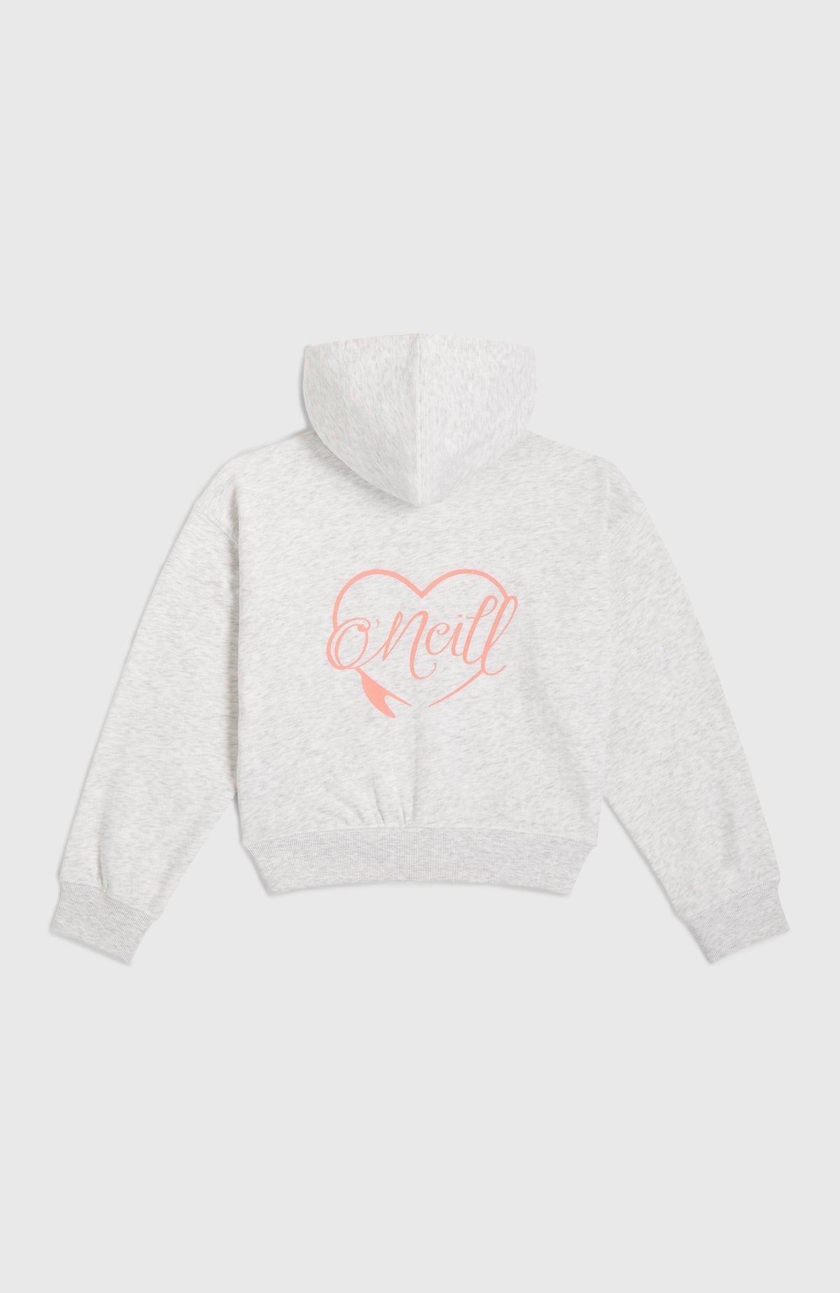 Script Kapuzenjacke mit Reißverschluss für Mädchen, weiß mit Logo-Print in Rosa, flach liegend von hinten