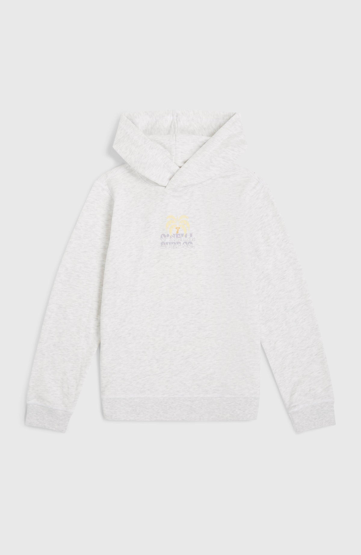 Back Print Hoodie für Mädchen, weiß mit Grafik-Print in Gelb und Lila, flach liegend von vorne