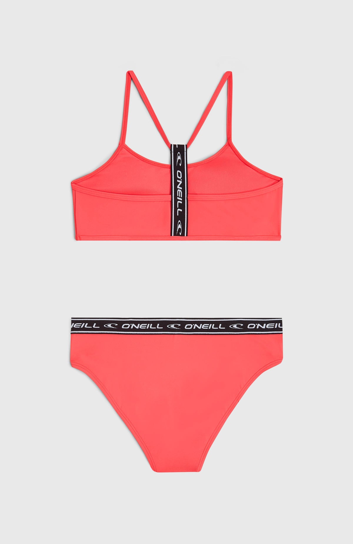 Sportclub Bikini-Set für Mädchen, pink, flach liegend von hinten, Bralette mit Logoband an der Rückseite