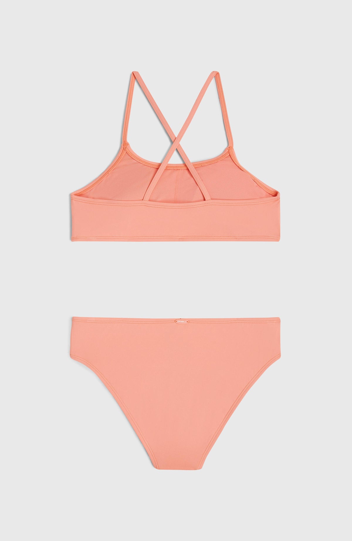 Essentials Bralette-Bikini-Set für Mädchen, pink, flach liegend von hinten mit gekreuzten Trägern am Top