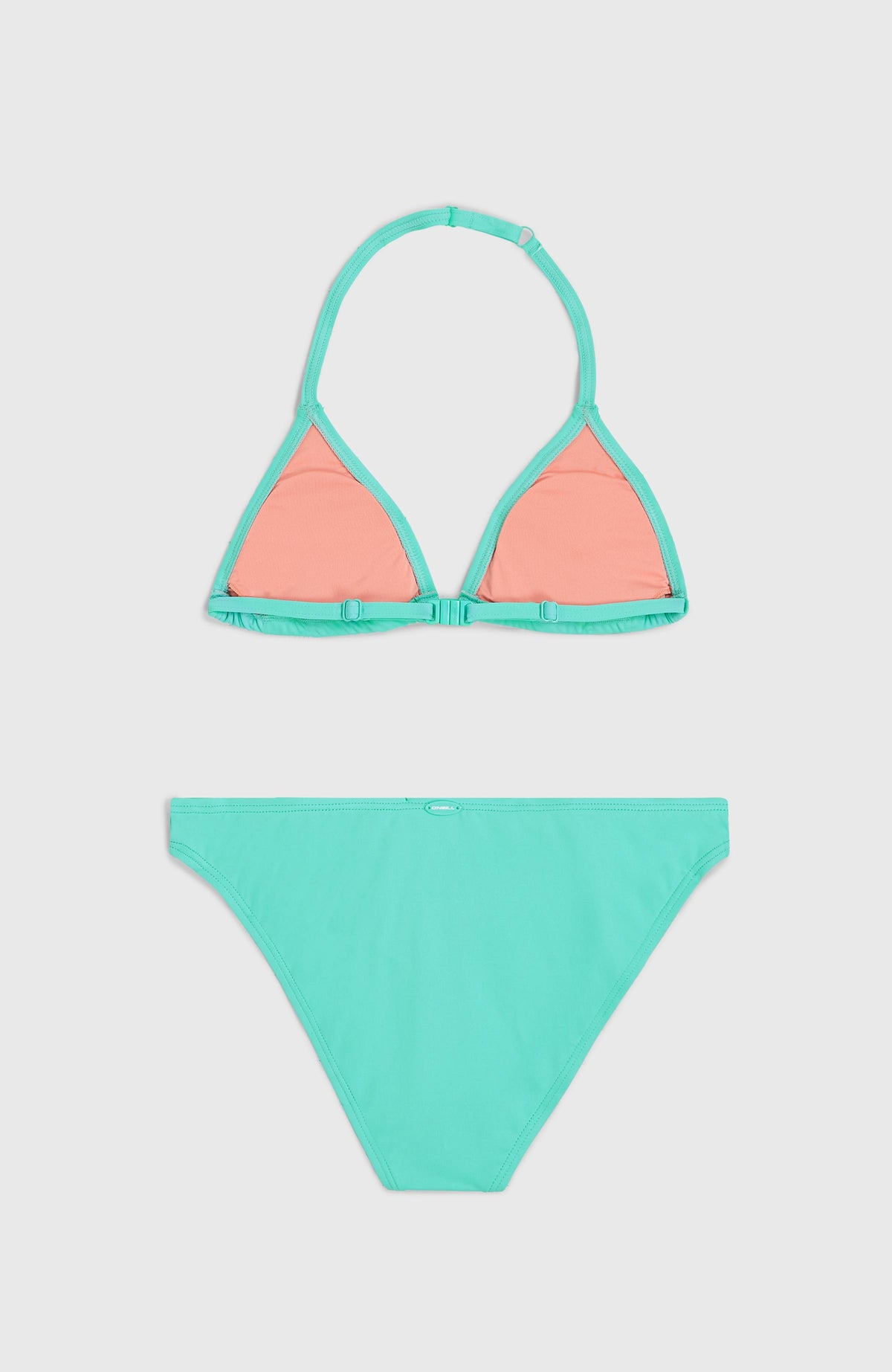 Essentials Triangel-Bikini-Set für Mädchen, blau, flach liegend von hinten mit Innenfutter am Oberteil