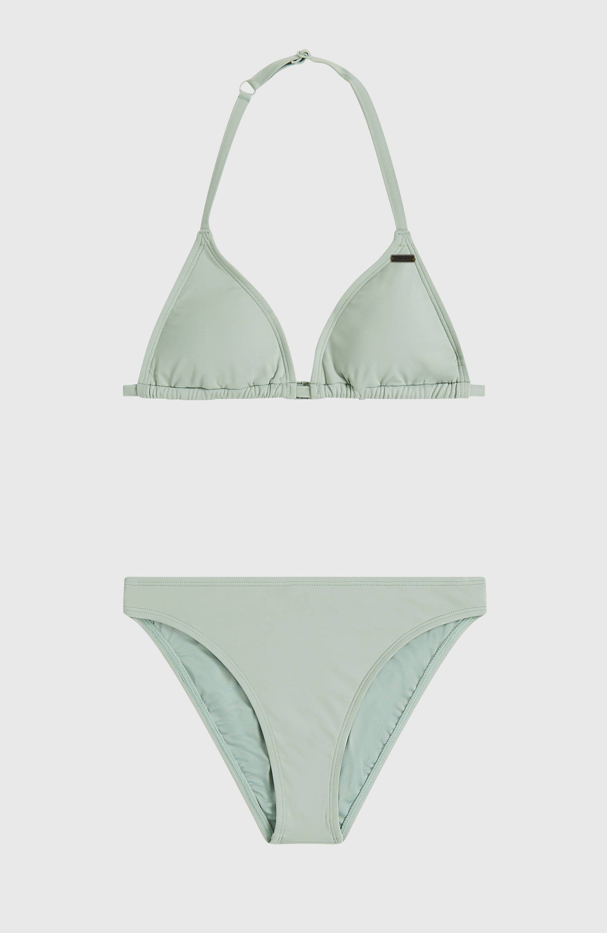Essentials Triangel-Bikini-Set für Mädchen, grün, flach liegend von vorne, Oberteil und Hose