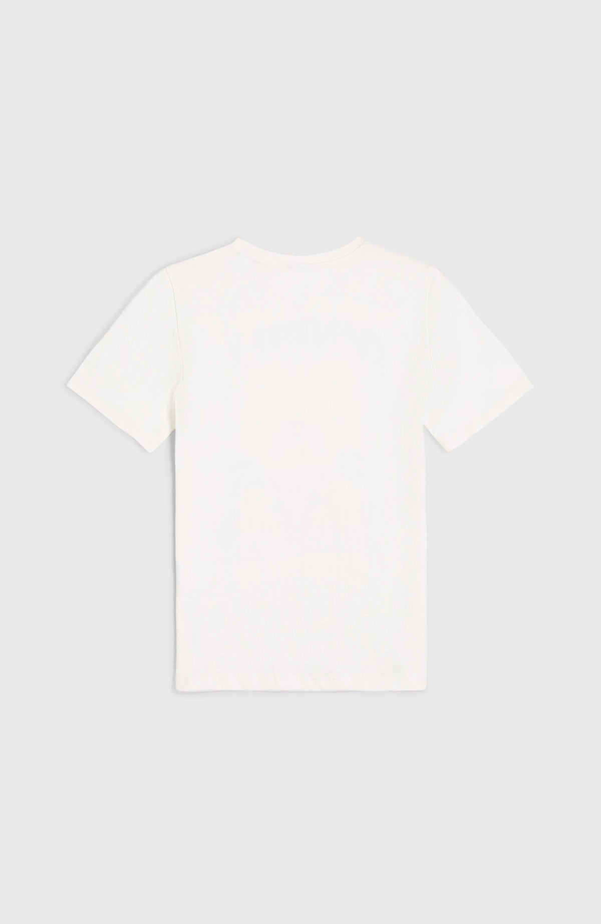 Front Graphic T-Shirt für Mädchen, weiß, flach liegend von hinten, unifarbene Rückseite mit Rundhalsausschnitt