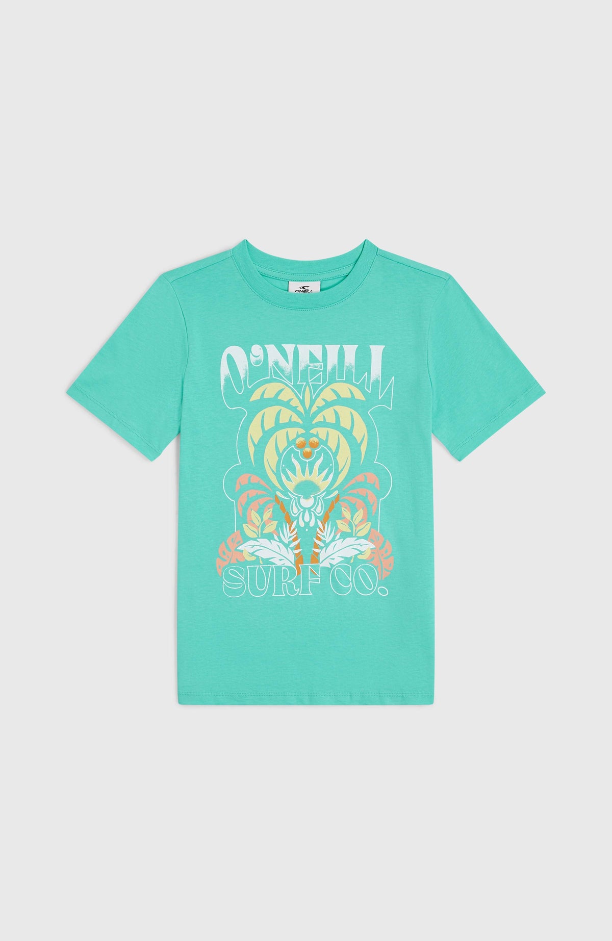 Front Graphic T-Shirt für Mädchen, blau mit Grafik-Print in Gelb und Weiß, flach liegend von vorne
