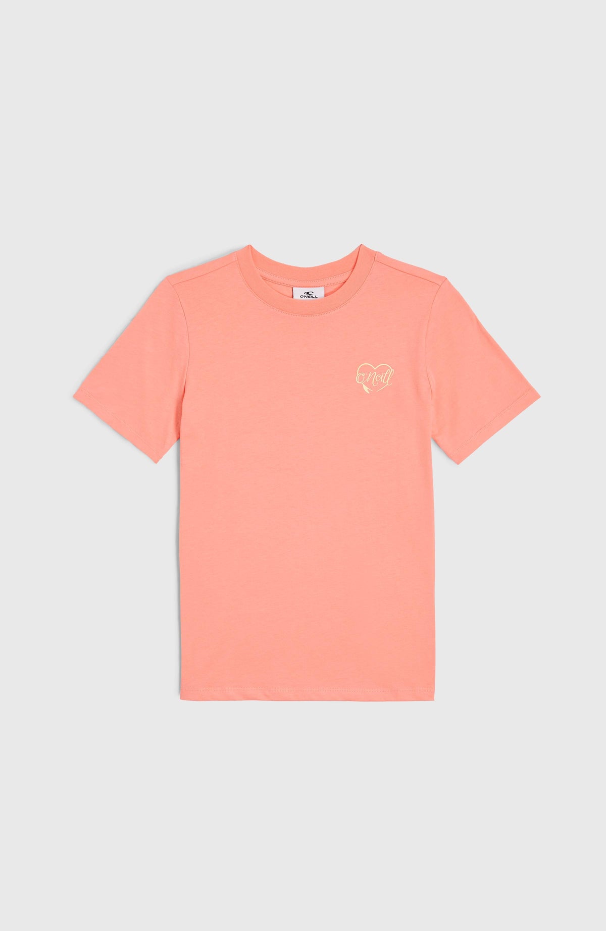 Script T-Shirt für Mädchen, pink mit Logo-Print in Gelb, flach liegend von vorne