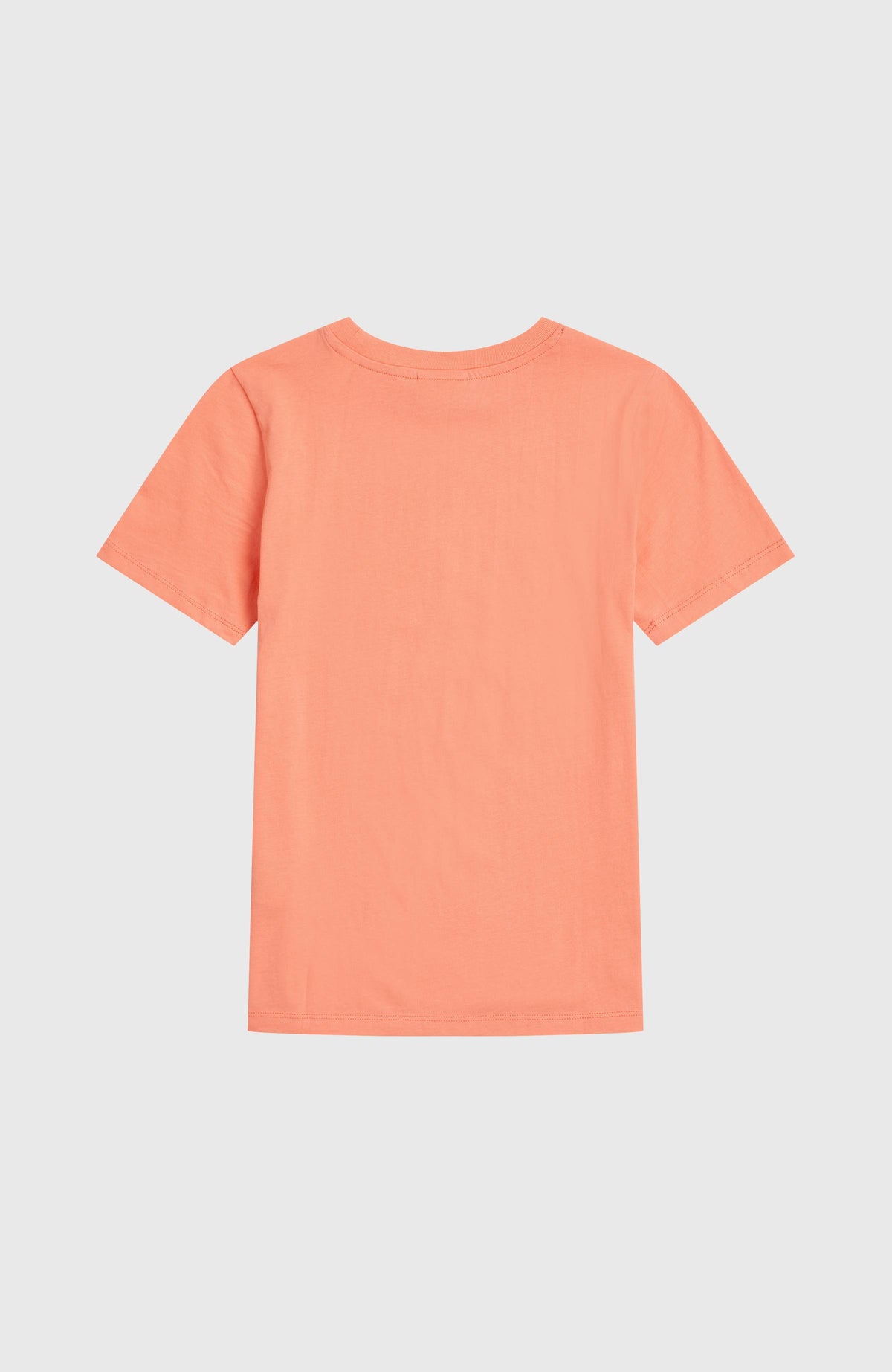 Graphic T-Shirt für Mädchen, orange mit Blumenmuster in Weiß, flach liegend von hinten
