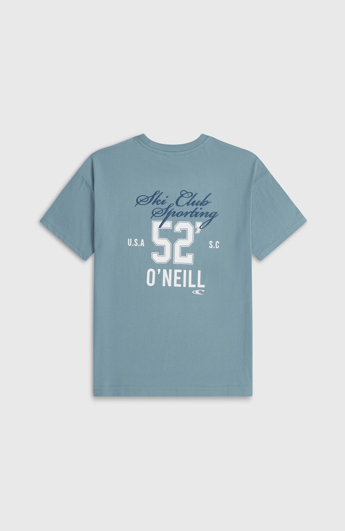 Blaues Back-Print T-Shirt für Mädchen, flach liegend von hinten mit Rückenprint