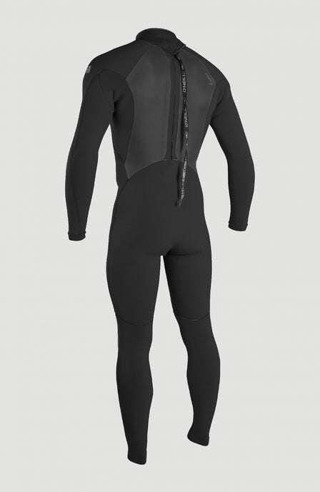 O'Neill Epic 3/2mm Back Zip Full Wetsuit Neoprenanzug für Herren, schwarz, freigestellt, Rückansicht mit Reißverschluss