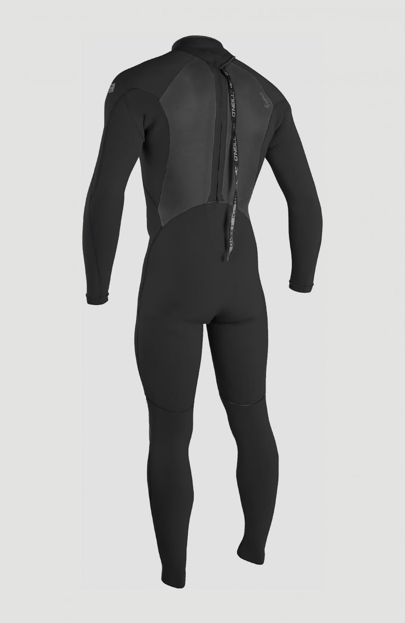 Epic 4/3mm Back Zip Full Wetsuit Neoprenanzug für Herren, schwarz, freigestellt von hinten, Reißverschlussband