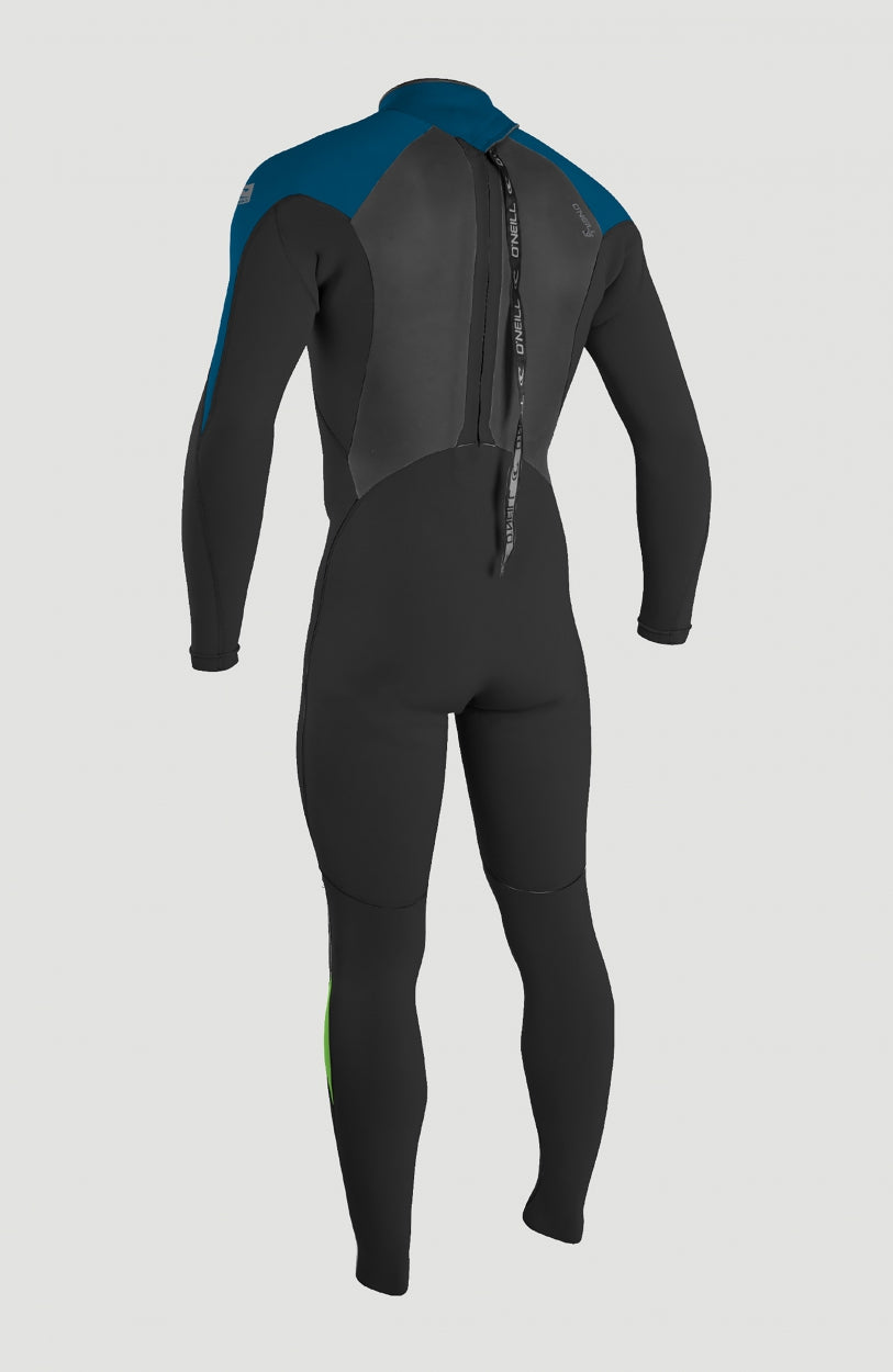 Epic 4/3mm Back Zip Full Wetsuit Neoprenanzug für Herren, schwarz, freigestellt von hinten mit Reißverschluss