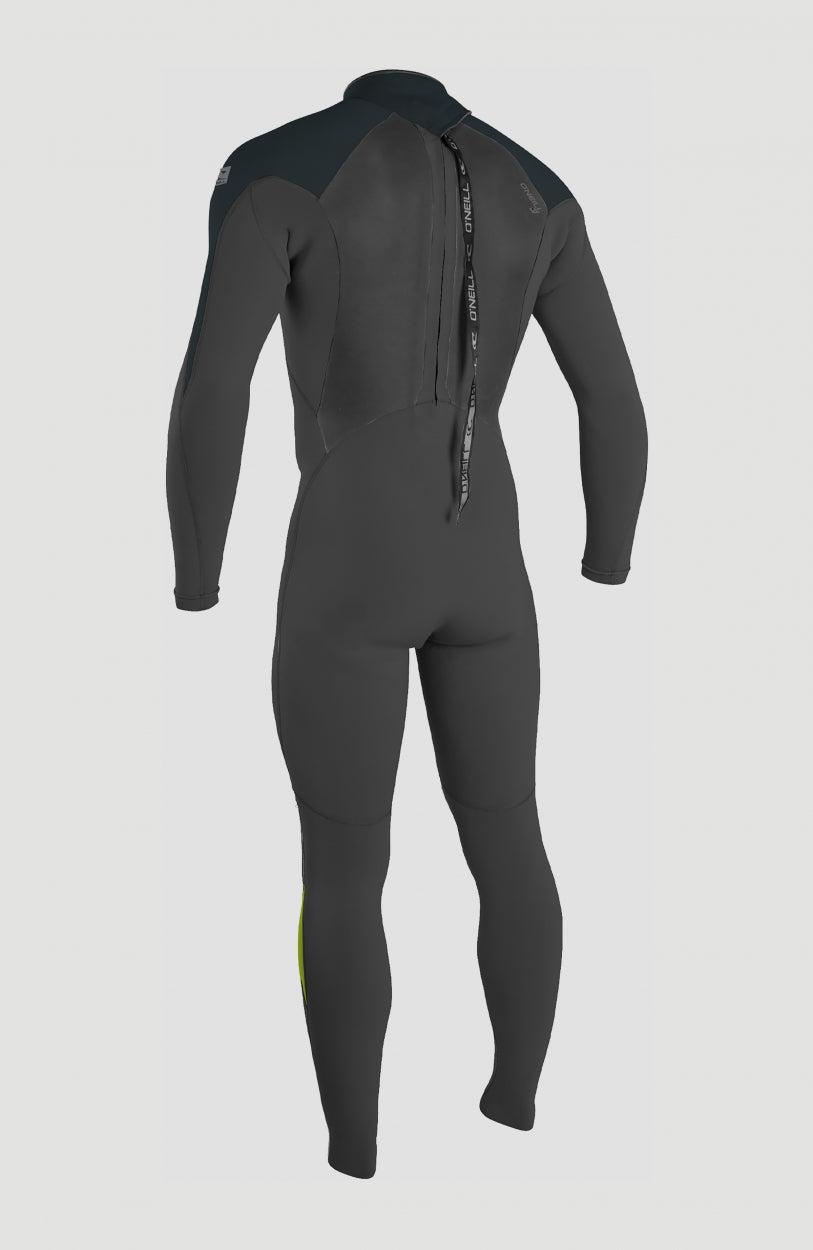 Epic 4/3mm Back Zip Full Wetsuit Neoprenanzug für Herren, schwarz, Rückansicht mit langem Reißverschlussband