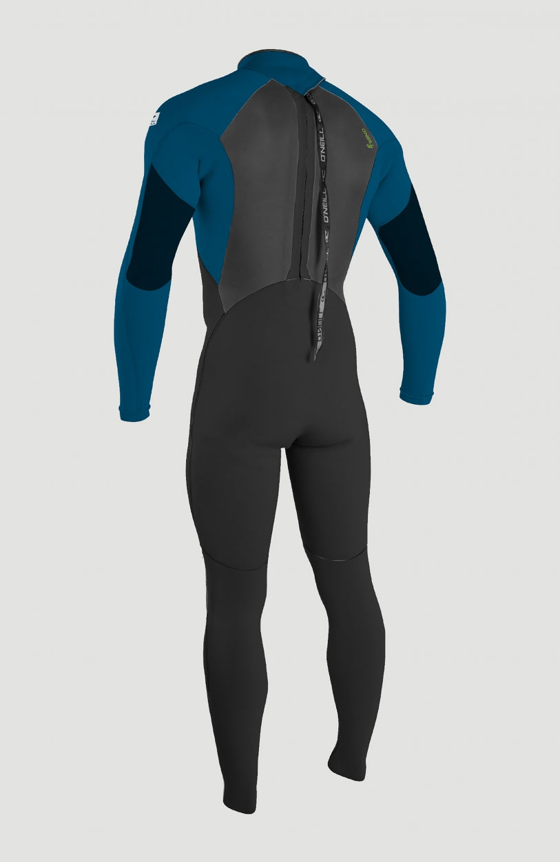 Schwarzer Epic 3/2mm Back Zip Full Wetsuit Neoprenanzug, freigestellt von hinten, Reißverschluss an der Rückseite