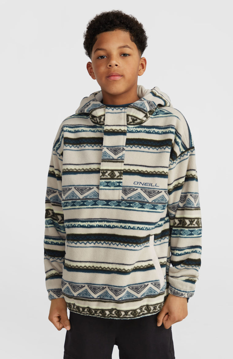 Superfleece Hoodie mit Halbreißverschluss | Grey Ikat Stripe