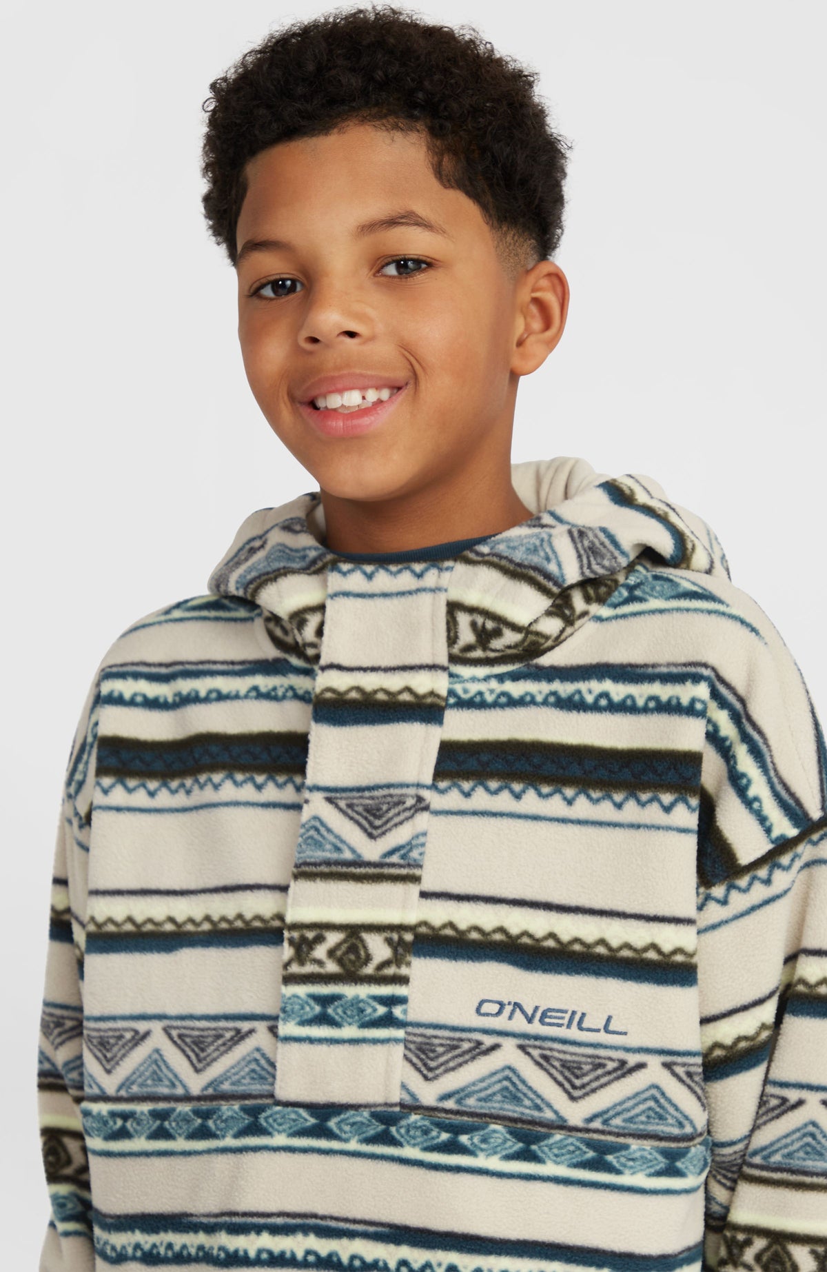 Superfleece Hoodie mit Halbreißverschluss | Grey Ikat Stripe