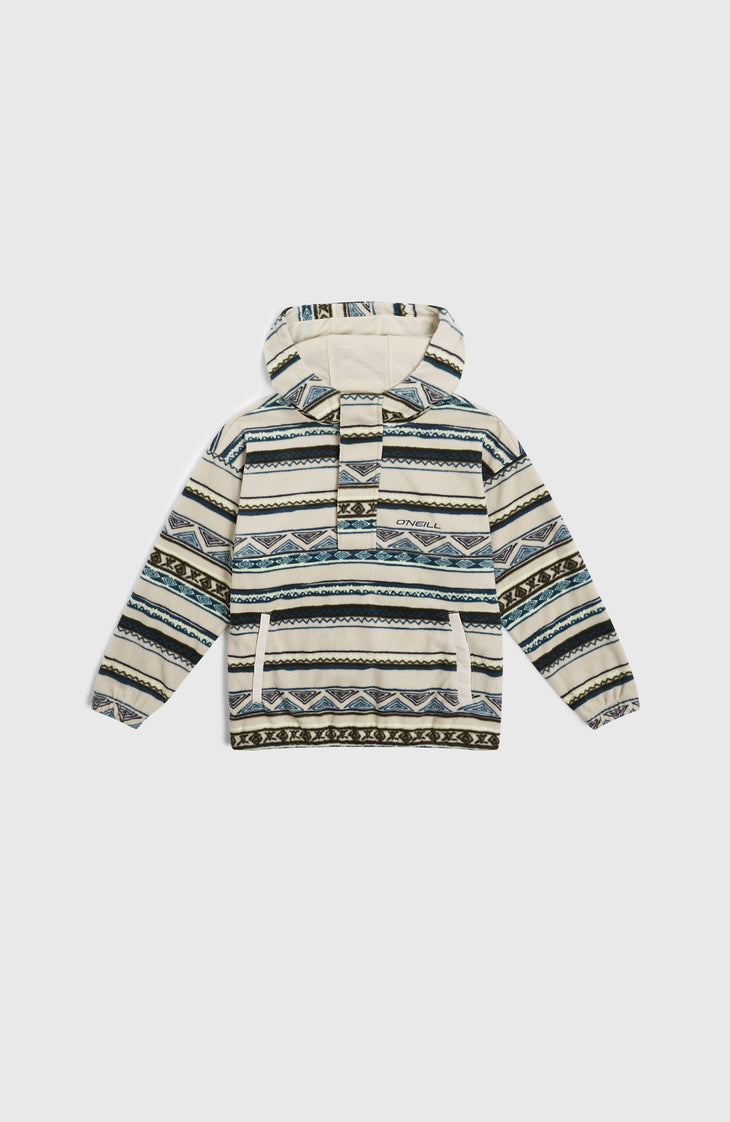 Superfleece Hoodie mit Halbreißverschluss | Grey Ikat Stripe