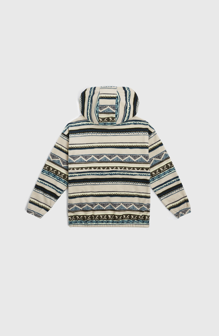 Superfleece Hoodie mit Halbreißverschluss | Grey Ikat Stripe