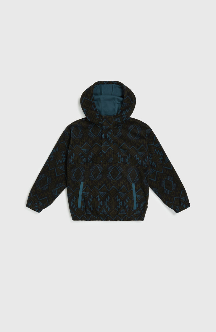Superfleece Hoodie mit Halbreißverschluss | Black Retro Ikat
