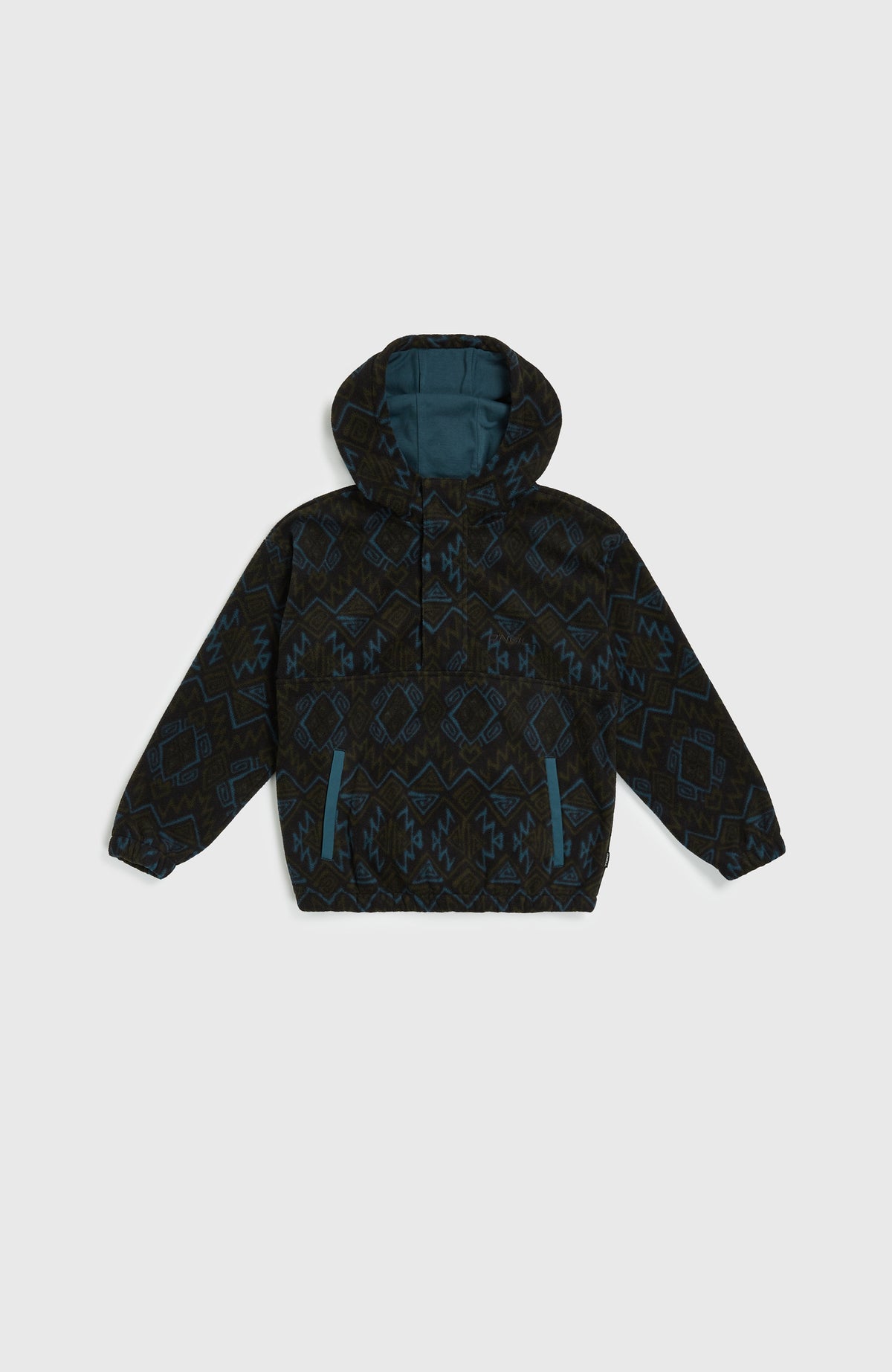 Superfleece Hoodie mit Halbreißverschluss | Black Retro Ikat