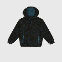 Superfleece Hoodie mit Halbreißverschluss | Black Retro Ikat