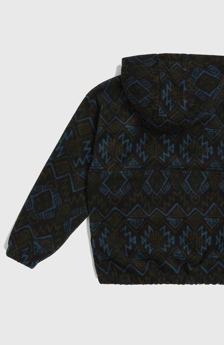 Superfleece Hoodie mit Halbreißverschluss | Black Retro Ikat