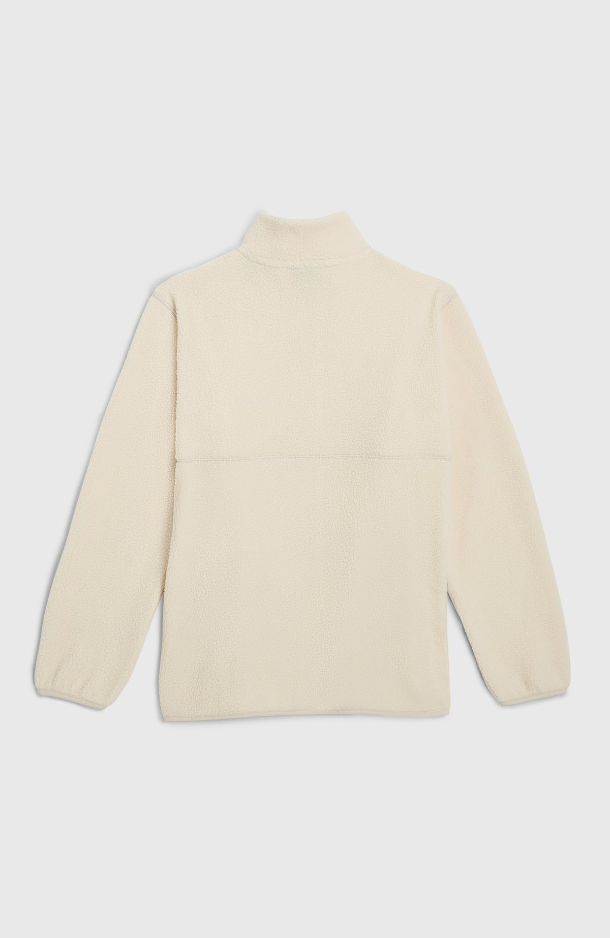 Flauschige Fleecejacke für Jungen, beige, flach liegend von hinten mit horizontaler Teilungsnaht am Rücken