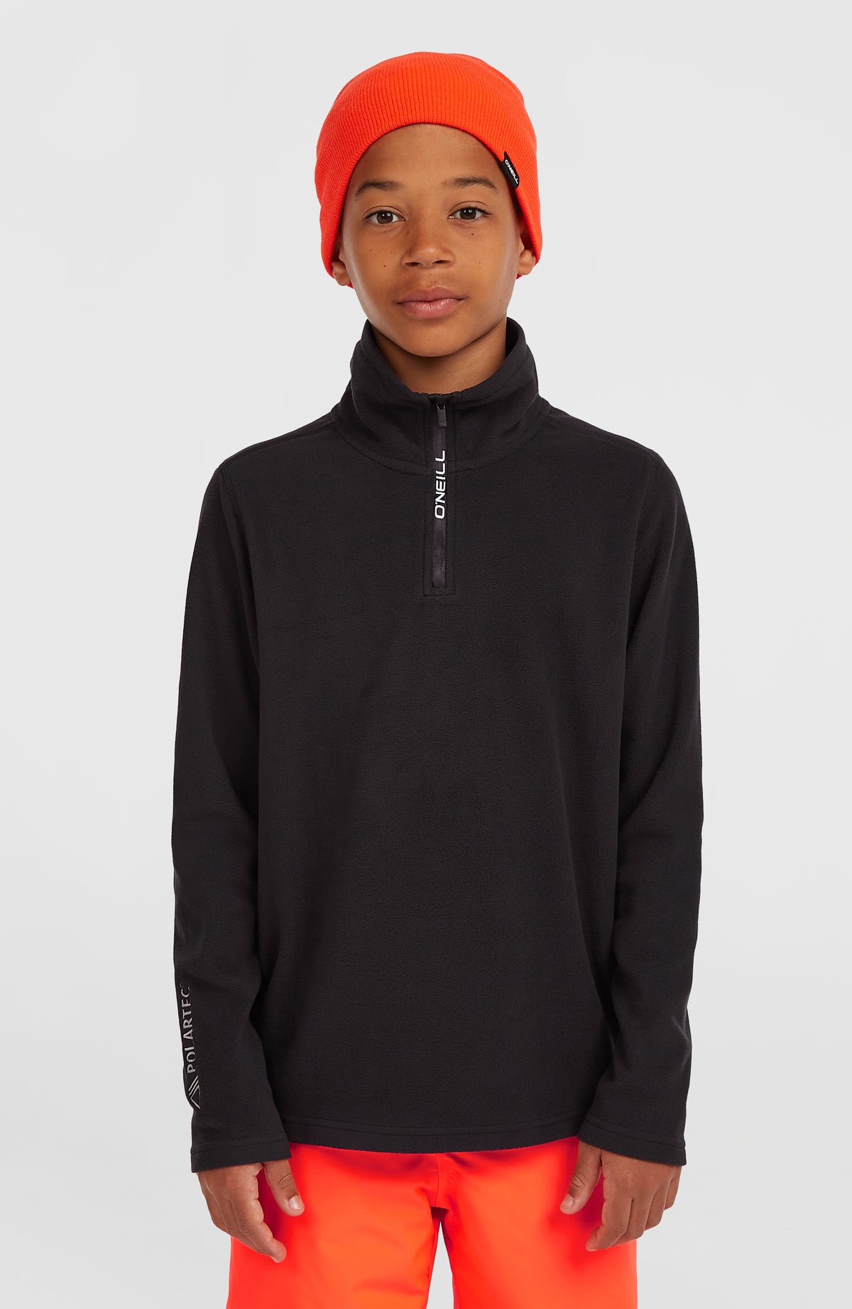 O'Neill FWC'Cruz Jack's Polartec® Fleecepullover mit Halbreißverschluss für Jungen, schwarz, Vorderansicht am Model