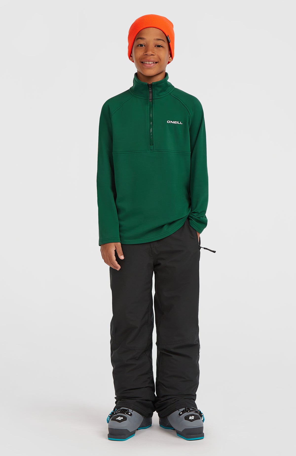 FWC'Cruz Fleecepullover für Jungen, grün, Ganzkörper-Vorderansicht am Model
