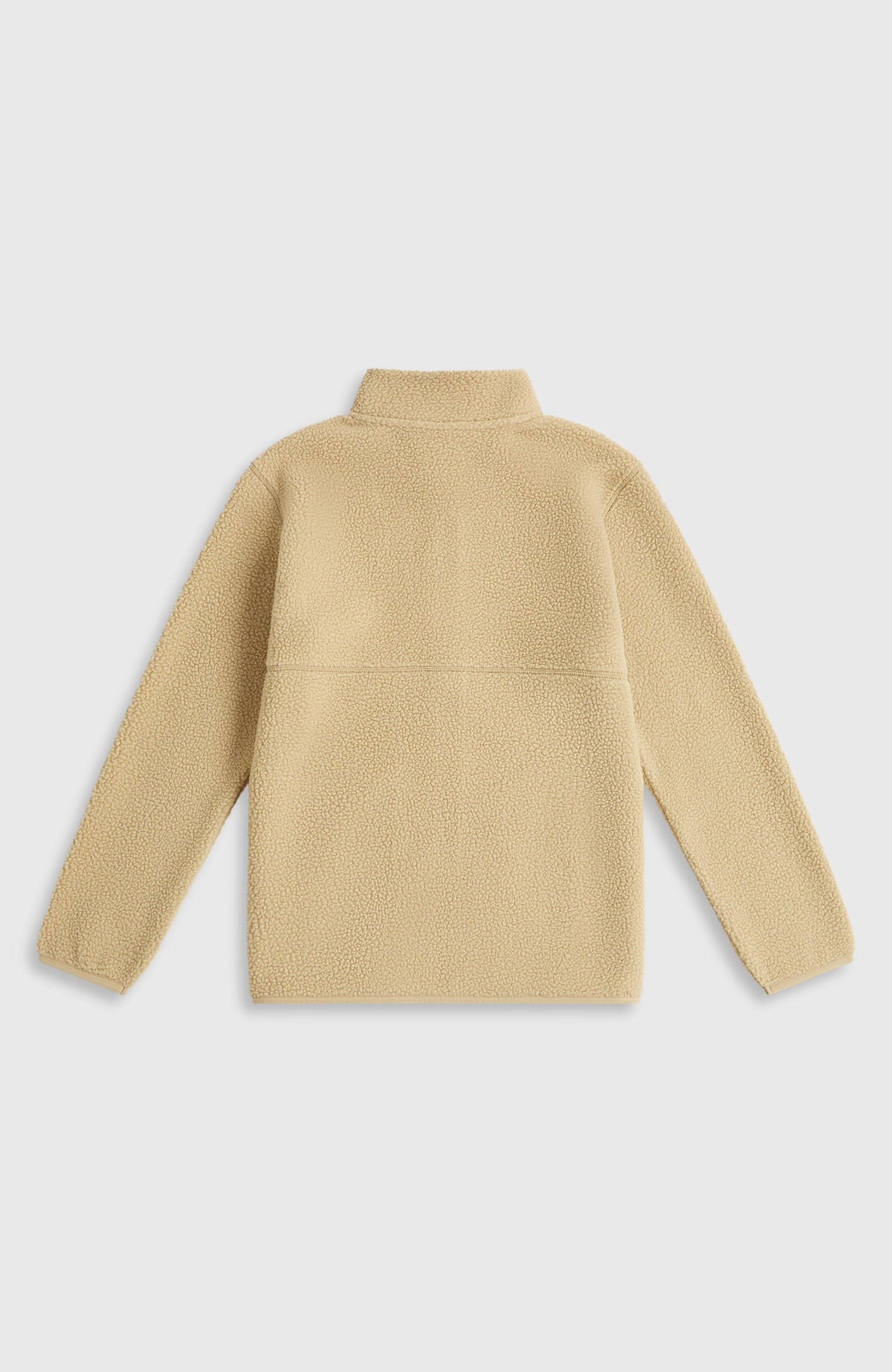 Flauschige Fleecejacke mit Reißverschluss für Jungen, beige, flach liegend von hinten mit Stehkragen