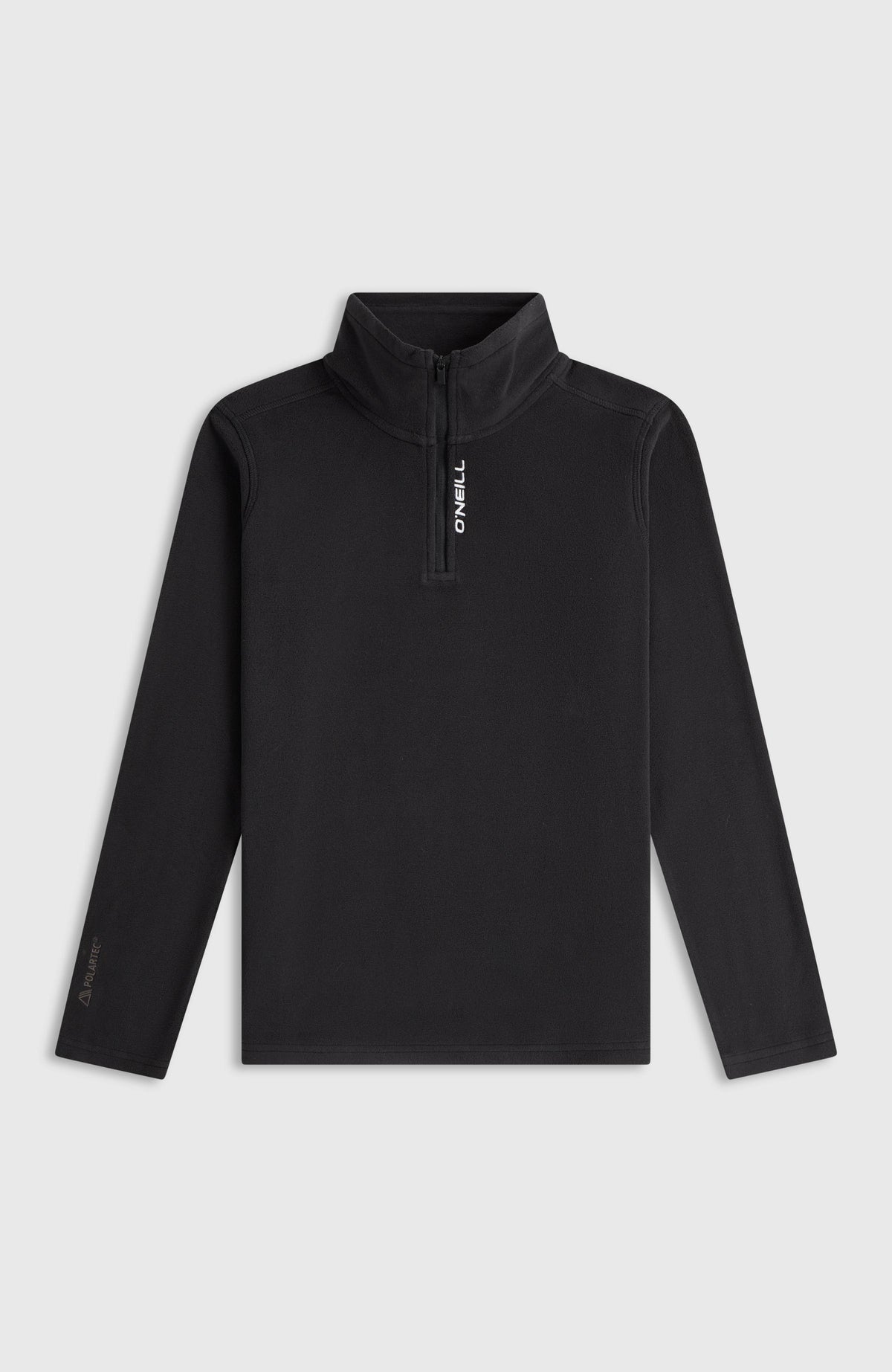 FWC'Cruz Jack's Fleecepullover für Jungen, schwarz, flach liegend von vorne mit Logo-Print am Reißverschluss