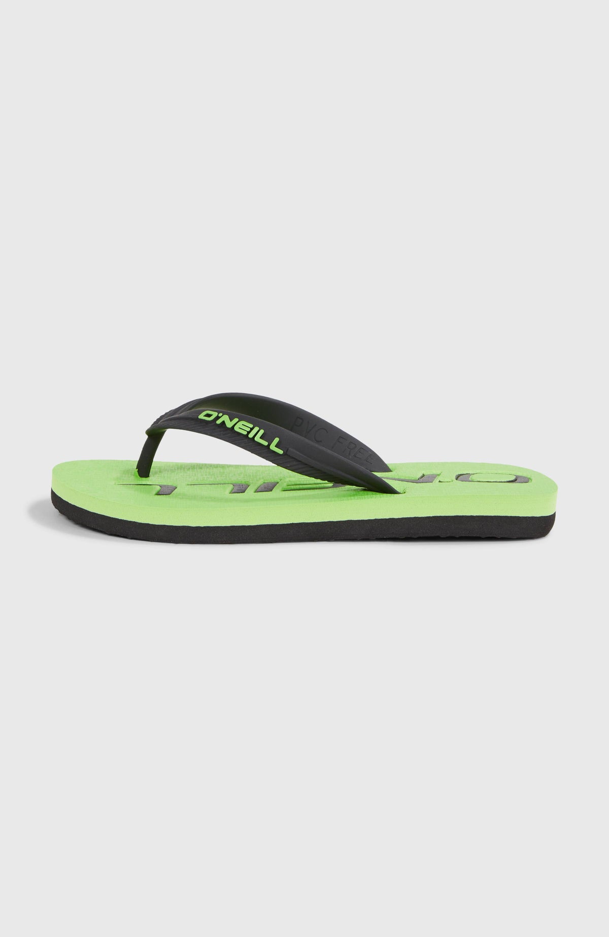 Grüne Profile Logo Sandalen für Jungen, freigestellt von der Seite mit schwarzem Zehenriemen