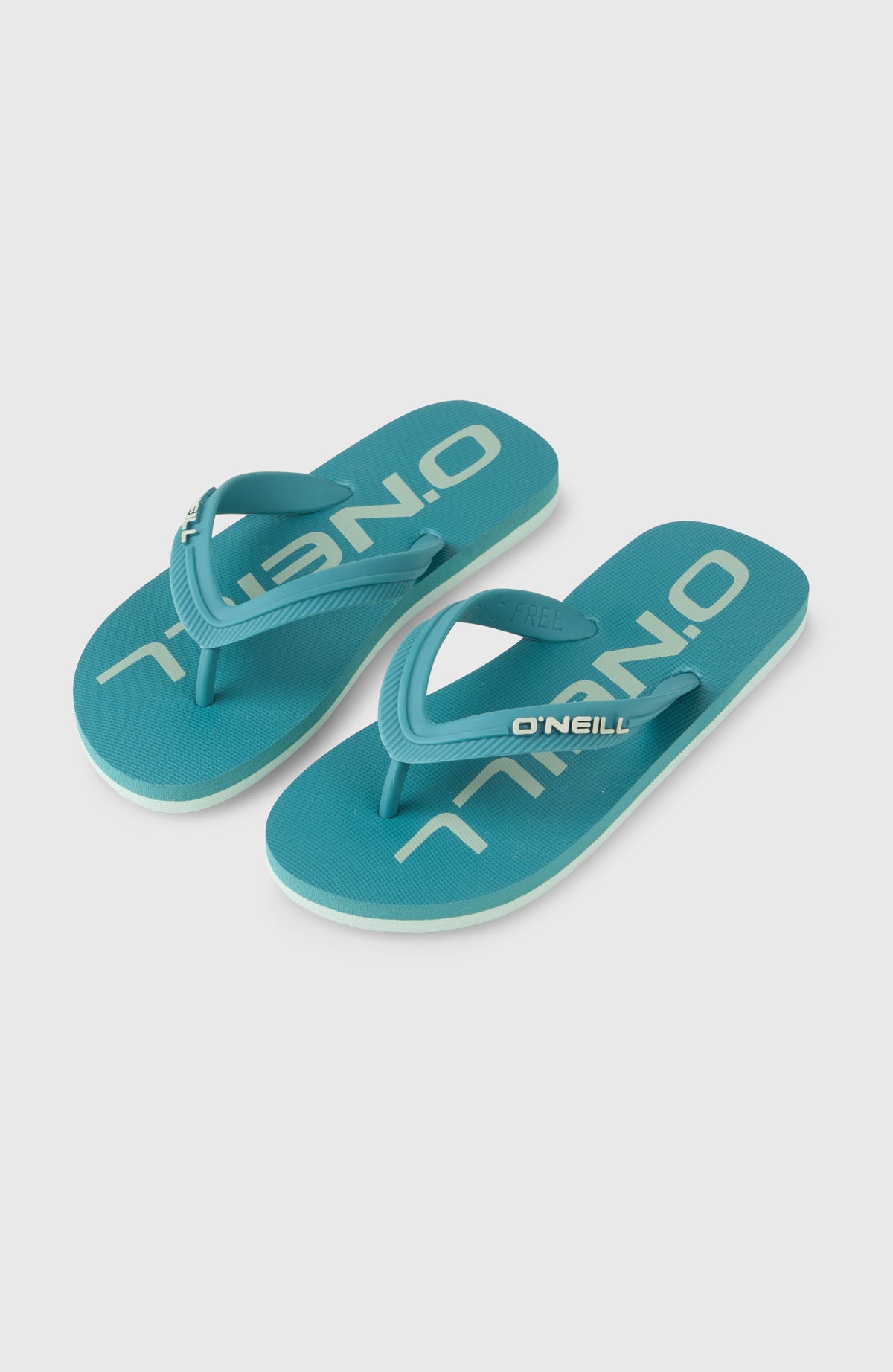 O'Neill Profile Logo Sandalen für Jungen, grün mit Logo-Print in Hellgrün, Paar freigestellt von schräg oben