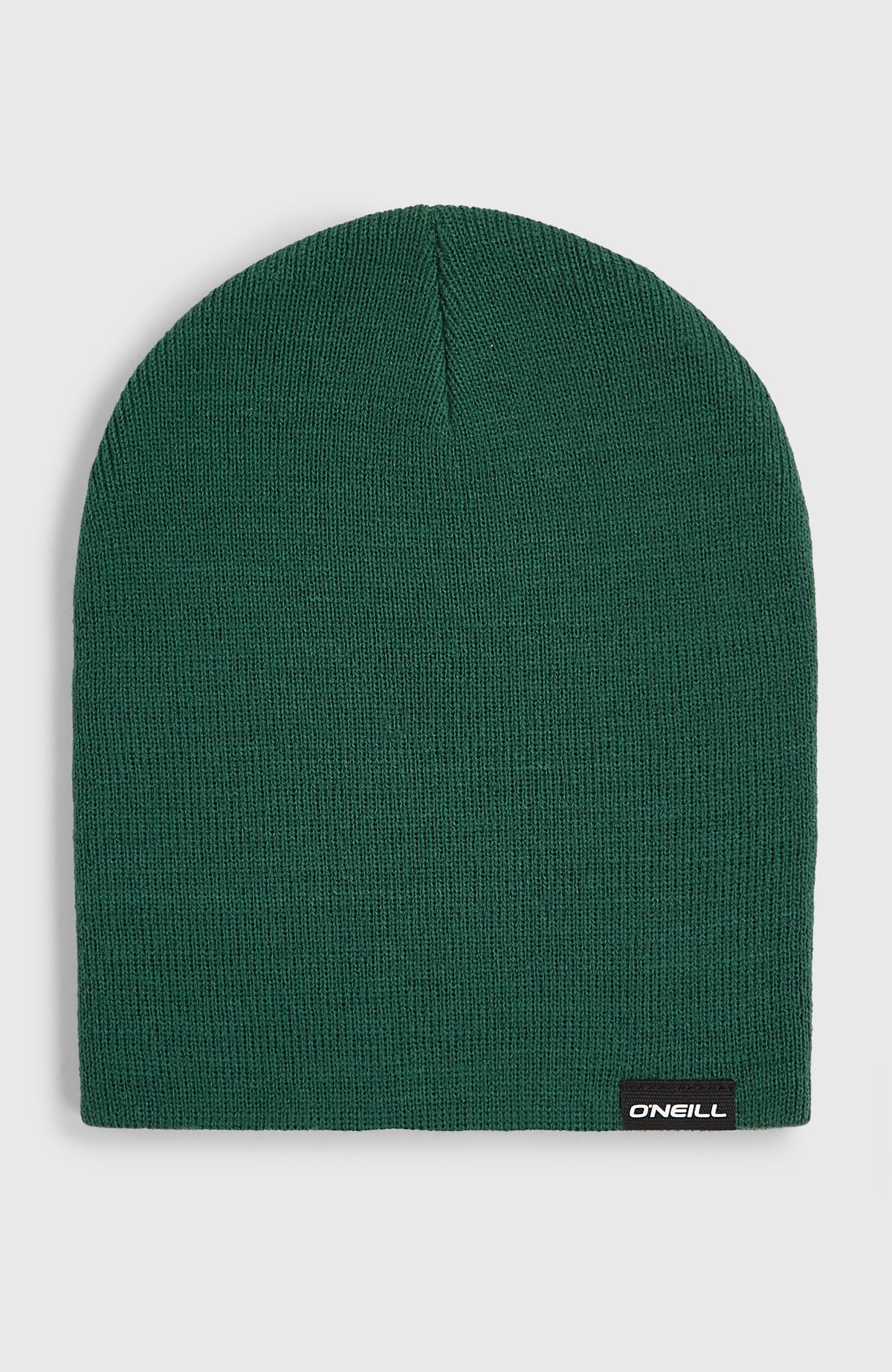 O'Neill Dolomite Beanie für Jungen, grün, flach liegend von vorne mit kleinem Logo-Etikett am Saum