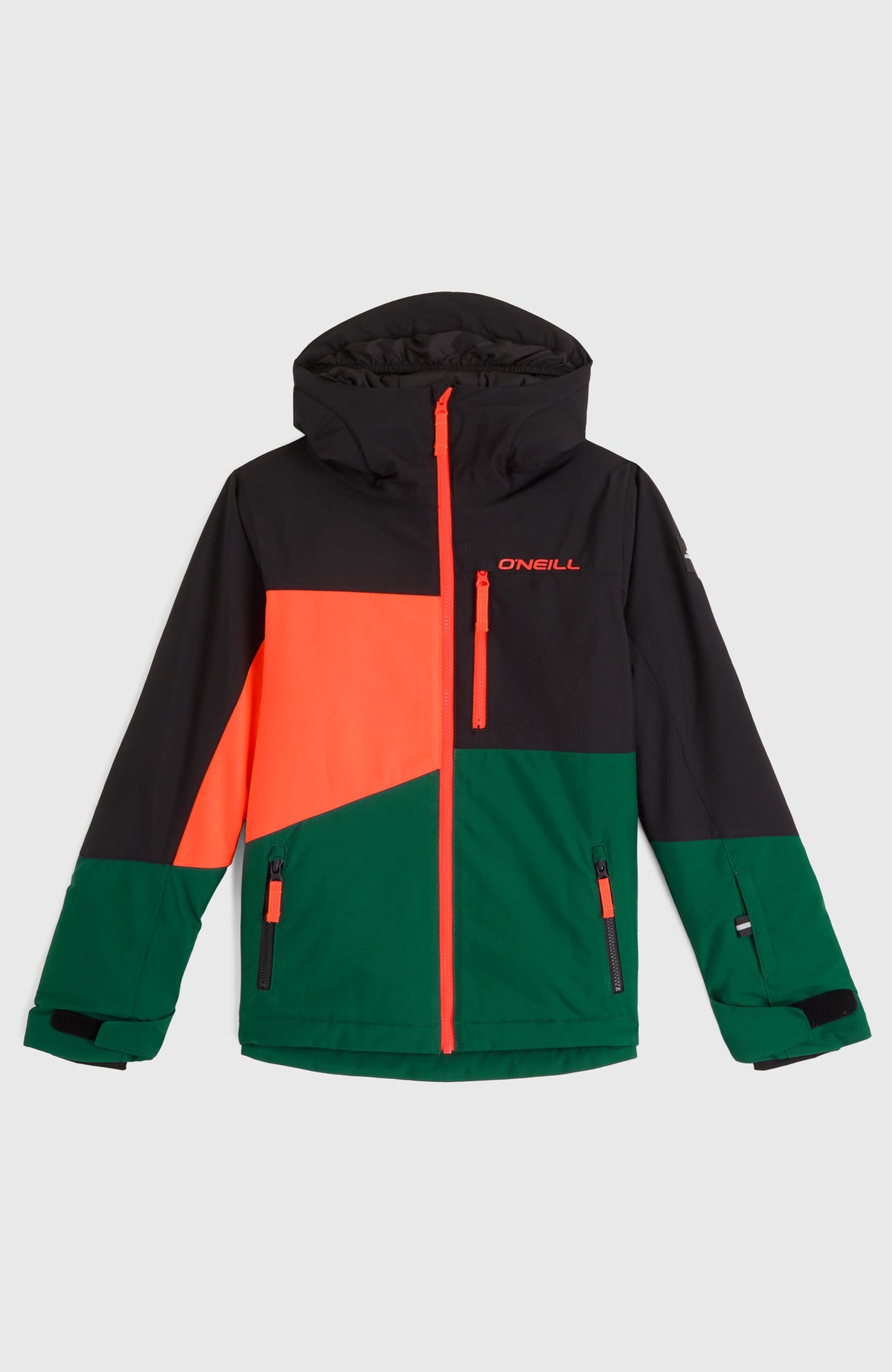 FWC'Cruz Triple Skijacke für Jungen, schwarz, flach liegend von vorne mit Brusttasche und Reißverschluss