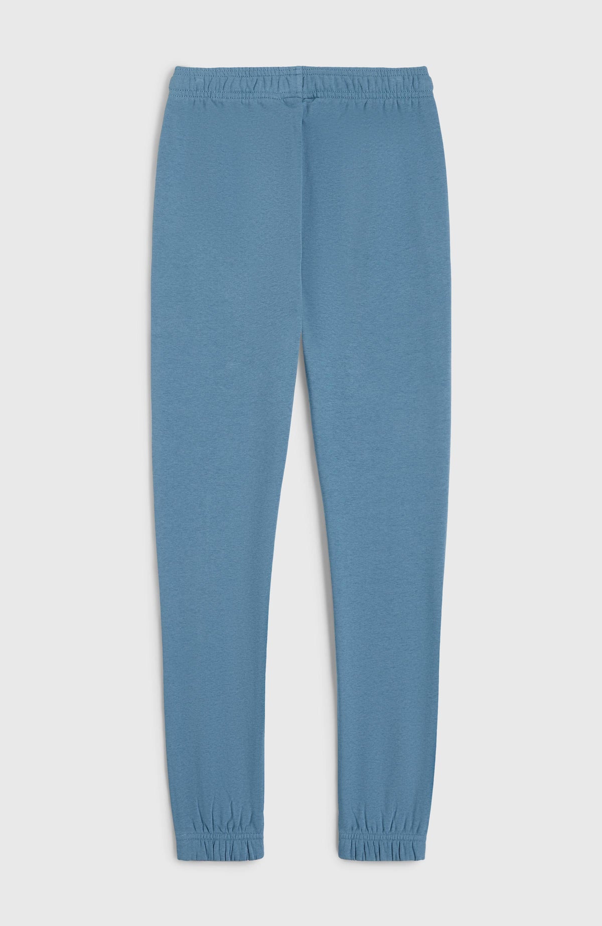 Blaue Logo Jogginghose für Jungen mit elastischem Bund und elastischen Bündchen, flach liegend von hinten