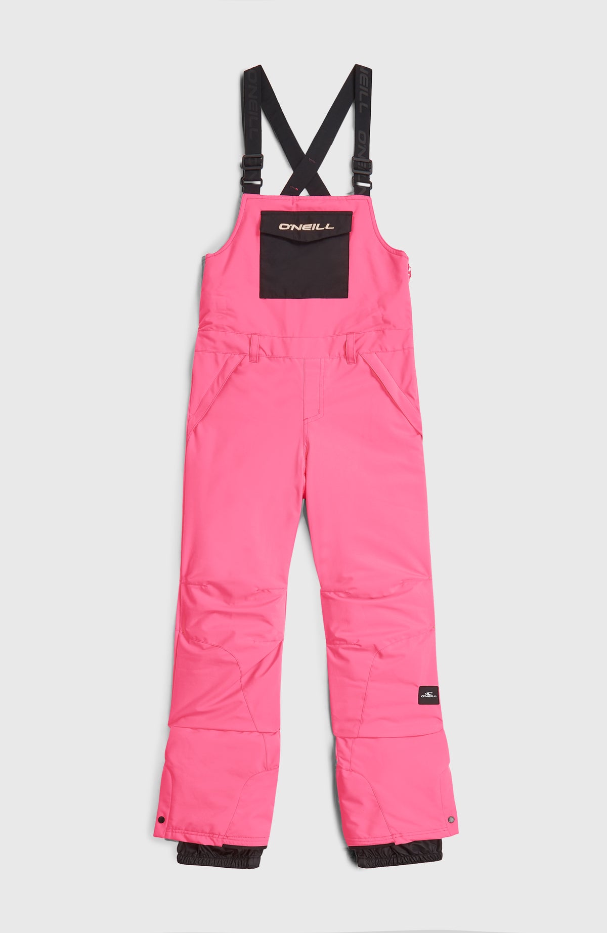 FWC'Cruz Bib Skihose für Kinder, pink, flach liegend von vorne mit abgesetzter Brusttasche und Seitentaschen