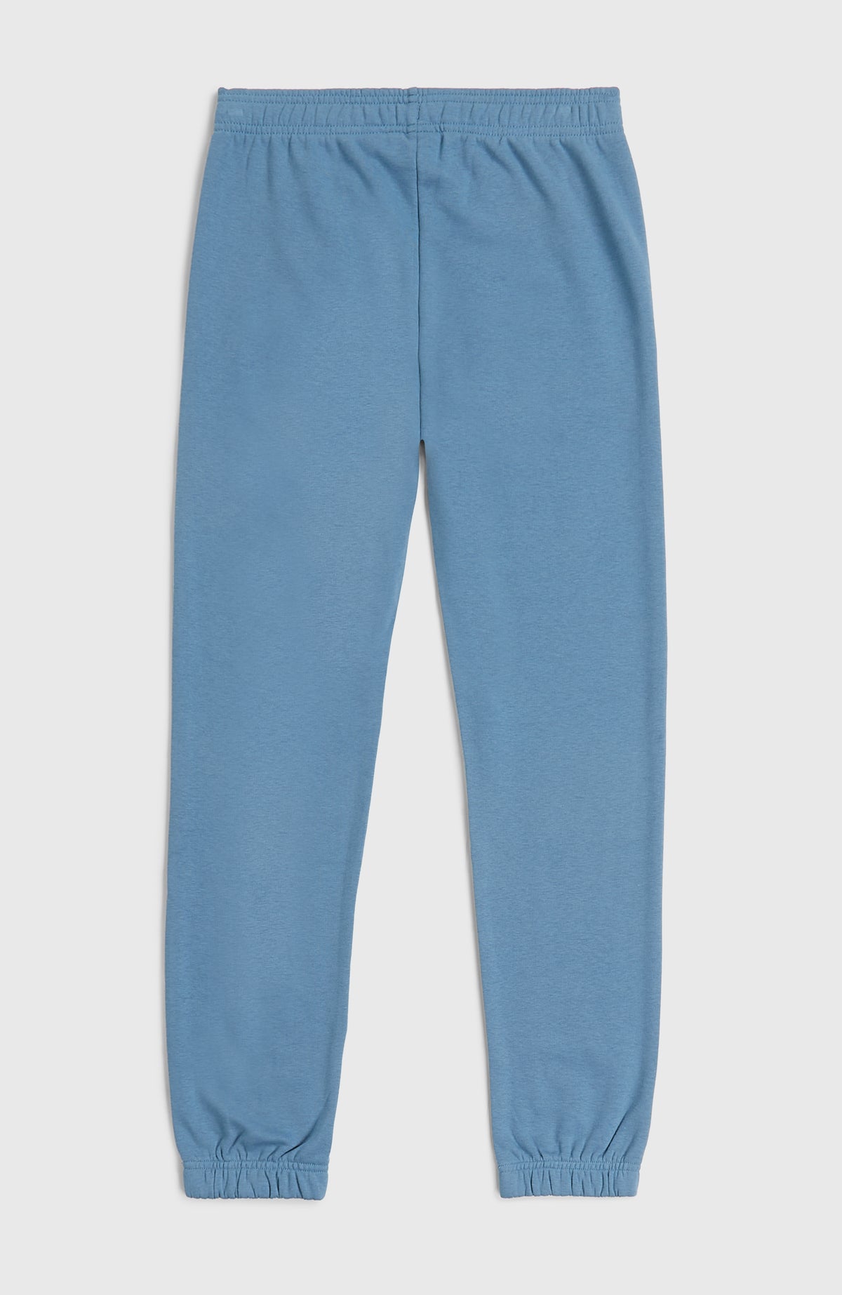 Essentials Jogginghose für Jungen, blau, flach liegend von hinten mit elastischem Bund