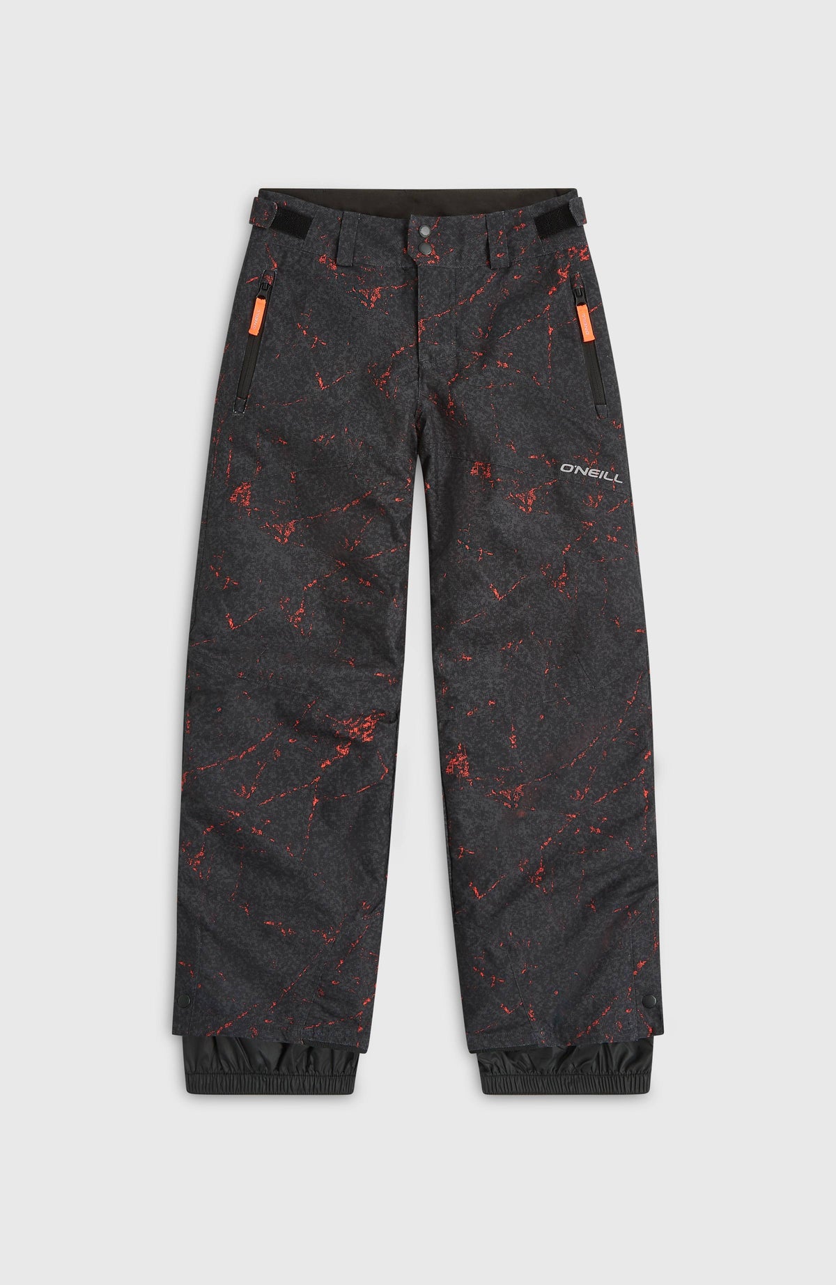 Schwarze FWC'Cruz Skihose für Jungen mit Sprenkelmuster in Orange, flach liegend von vorne