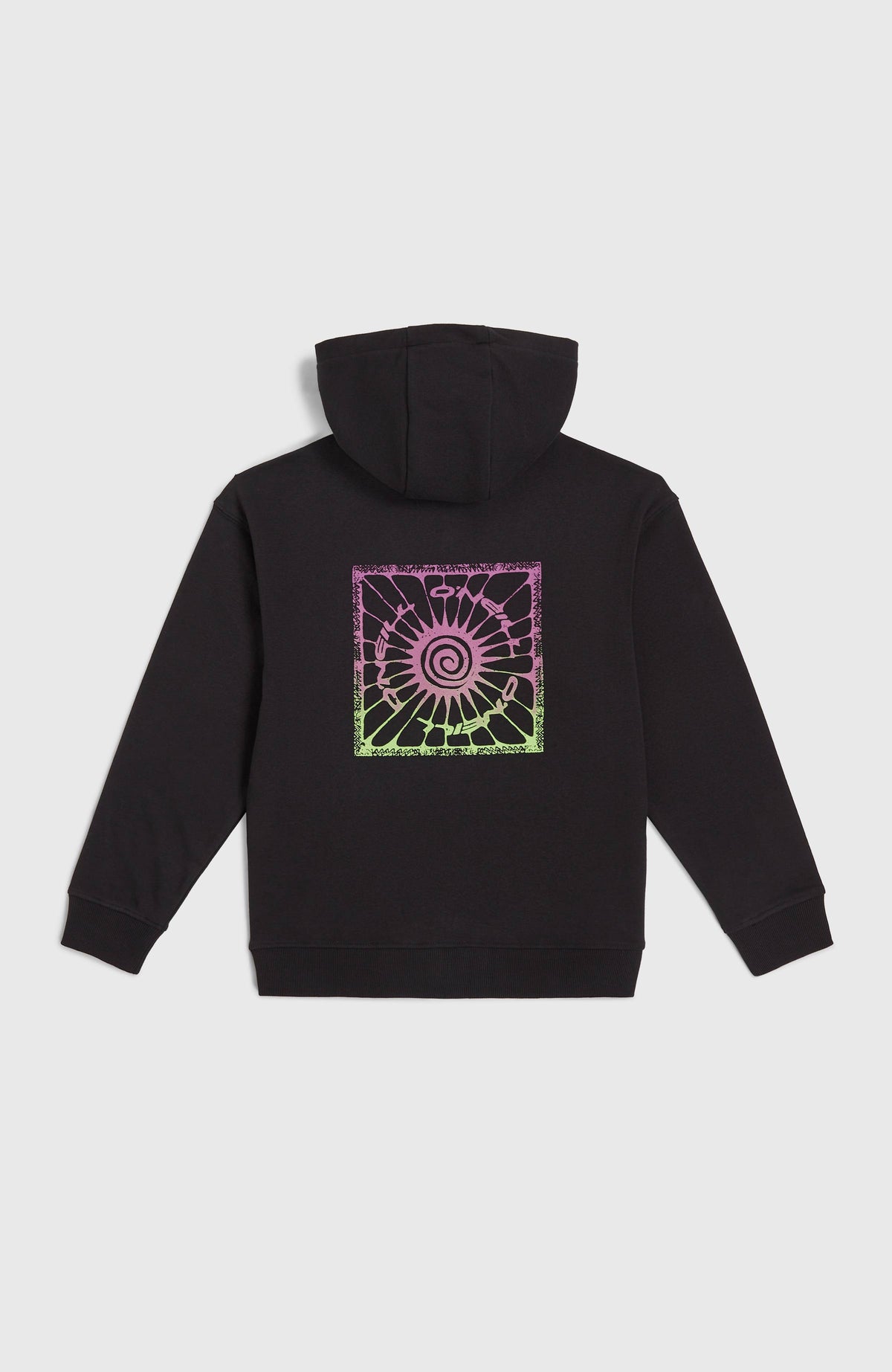 Graphic Kapuzenjacke mit Reißverschluss für Jungen, schwarz, flach liegend von hinten mit Grafik-Print