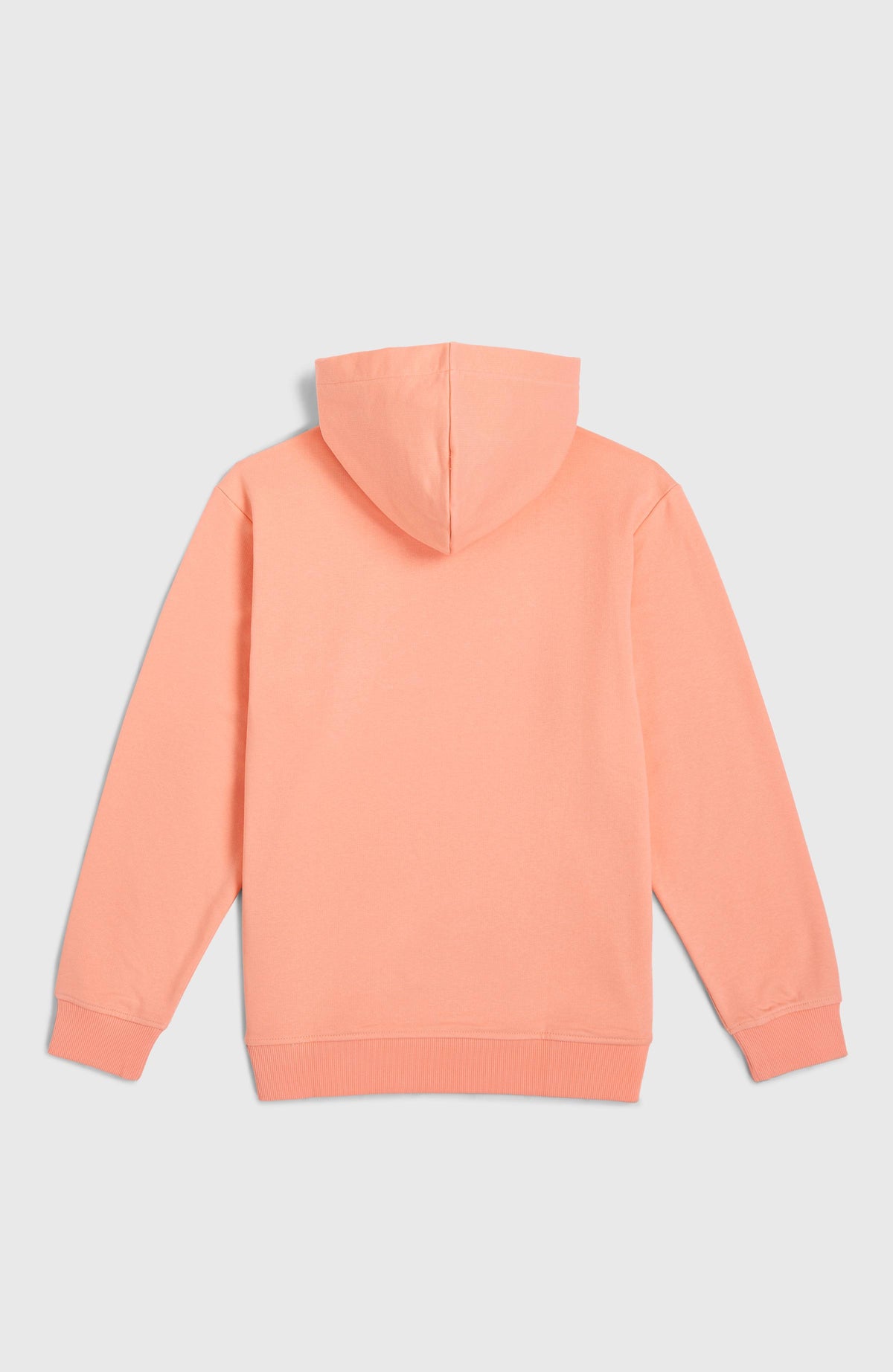 Logo Hoodie für Jungen, pink mit Logo-Print in Schwarz, flach liegend von hinten mit Rippsaum