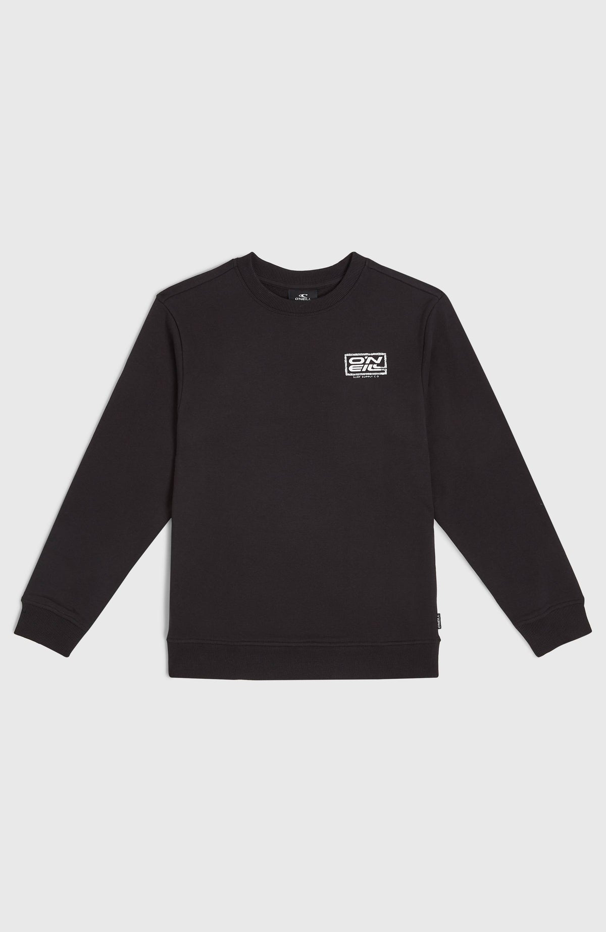 Logo Crew Sweatshirt für Jungen, schwarz mit Logo-Print in Weiß, flach liegend von vorne