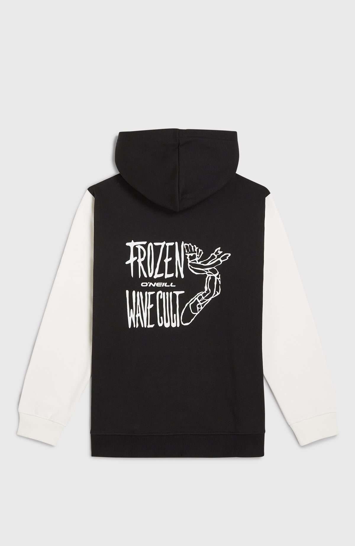 FWC'Play Hoodie für Jungen, schwarz mit Logo-Print in Weiß, flach liegend von hinten mit Rückenprint