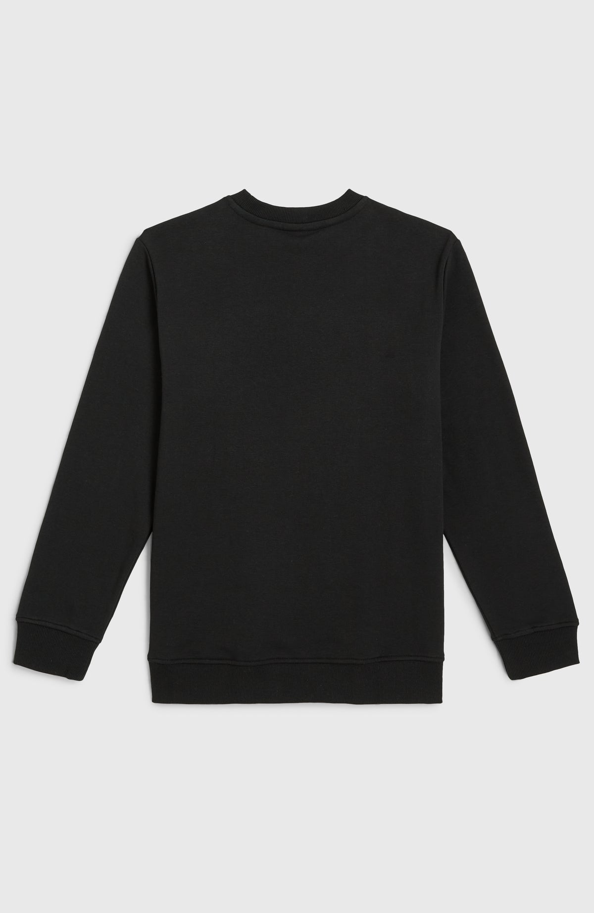 Essentials Crew Sweatshirt für Jungen, schwarz, flach liegend von hinten mit Rundhalsausschnitt und Rippstricksaum