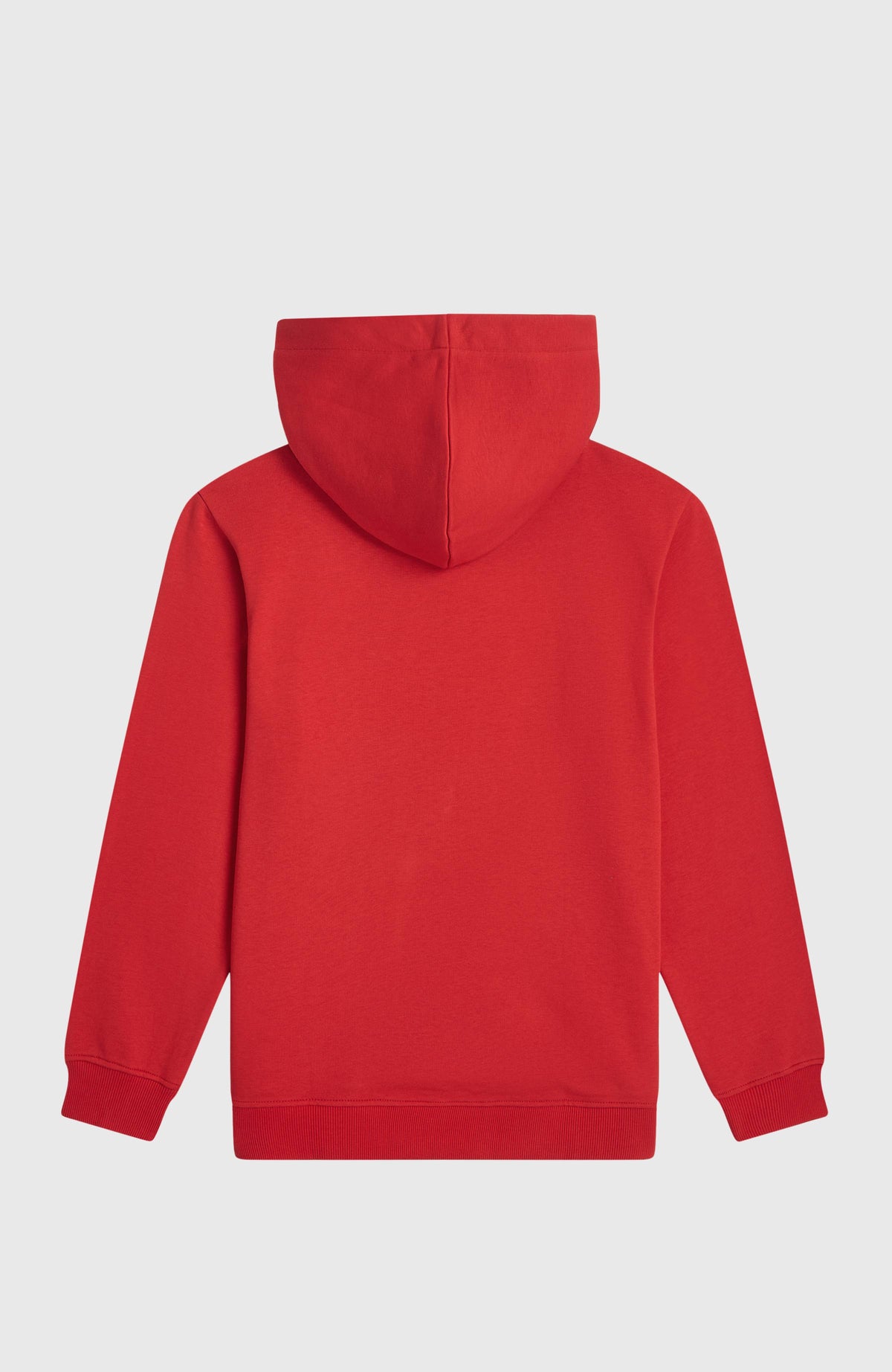 Cali Hoodie für Jungen, rot mit Logo-Print in Weiß, flach liegend von hinten mit Kapuze und Rippbündchen
