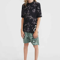 Mix and Match Crazy Shortsleeve-Schwimmshirt | Black Tonal Tropican